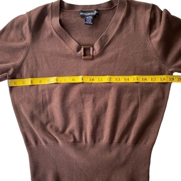 MONTEREY BAY Short Sleeve V-Neck Sweater Silk Blend Brown Women's Size M - Picture 5 of 8